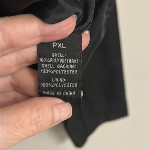 Black Leather Jacket with Stand-Up Collar and Zip-Up Front - Picture 3 of 5